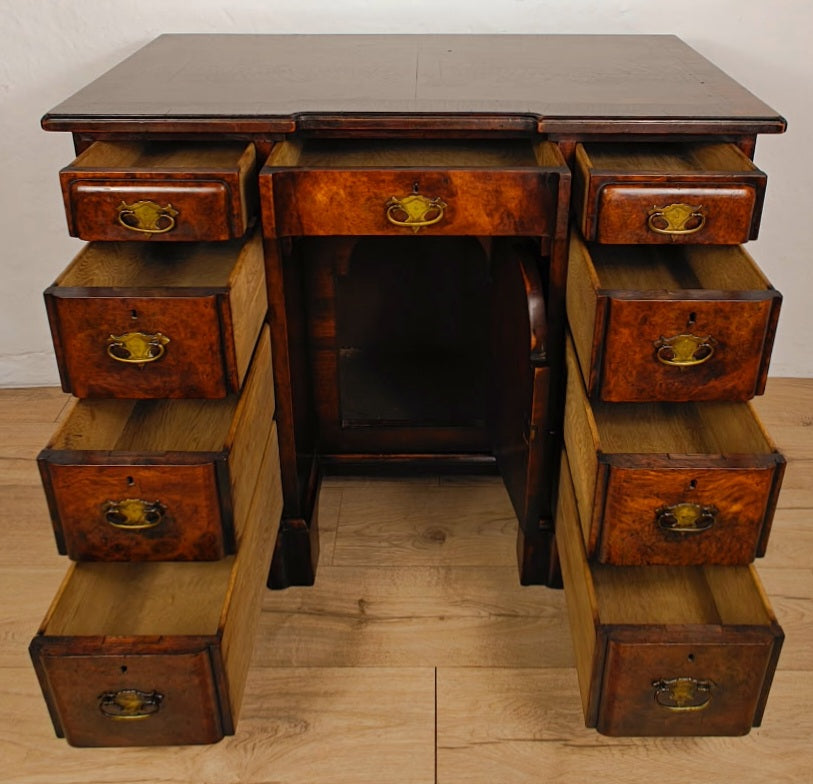 Knee Hole Writing Desk Walnut Key & Lock 18th-Century Style Delivery Available