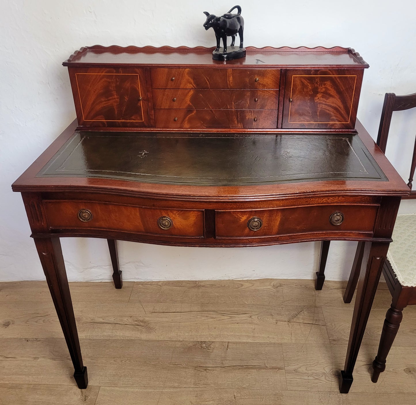 Vintage Ladies Writing Desk Bow Front Sheraton Style 1950s Delivery Available