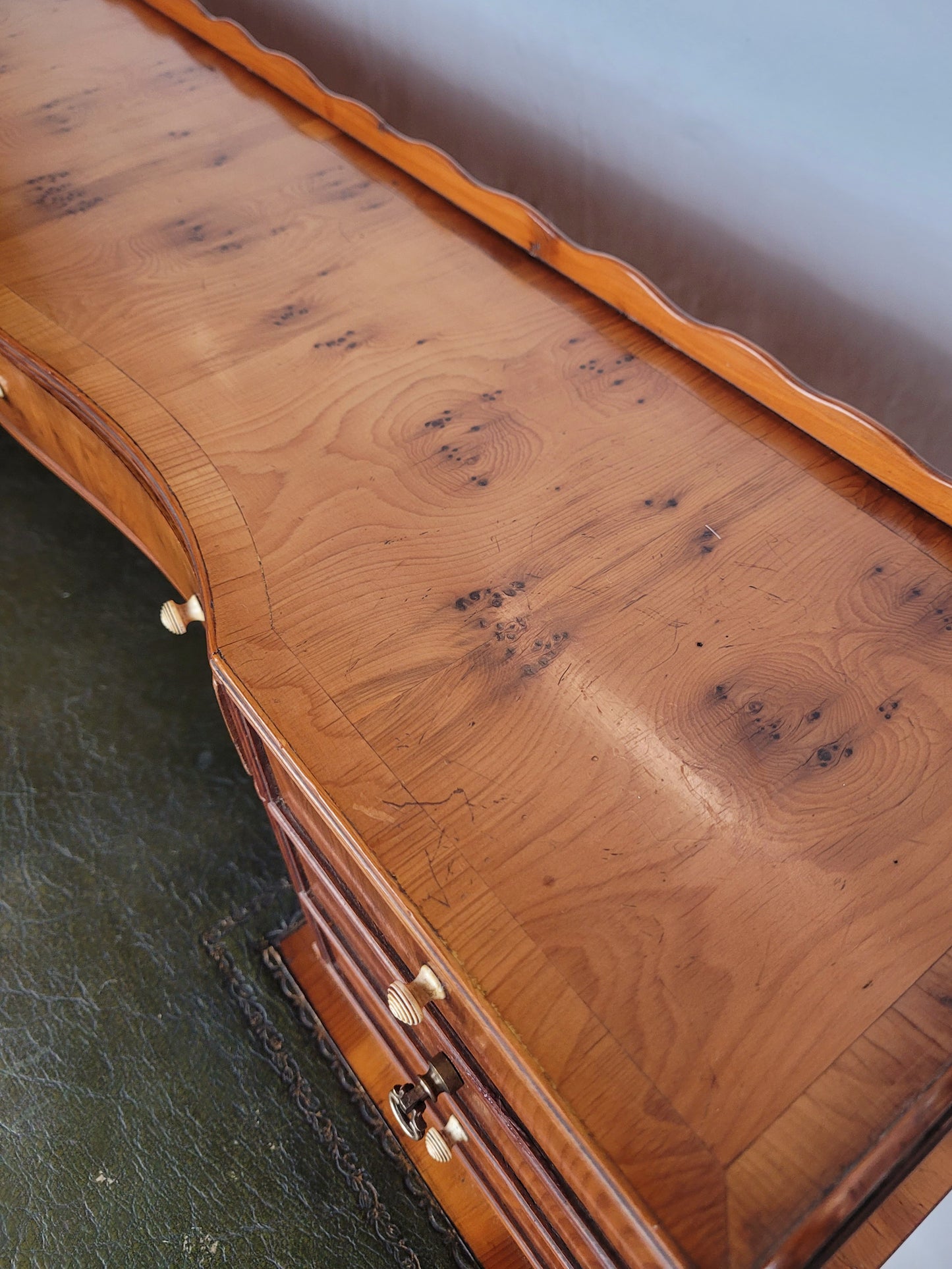 Vintage Ladies Writing Desk Yew Porcelain Drawers 1950s Delivery Available