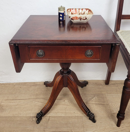 Drop Leaf Side Table Antique Style Castors Mahogany 1950s Postage Available