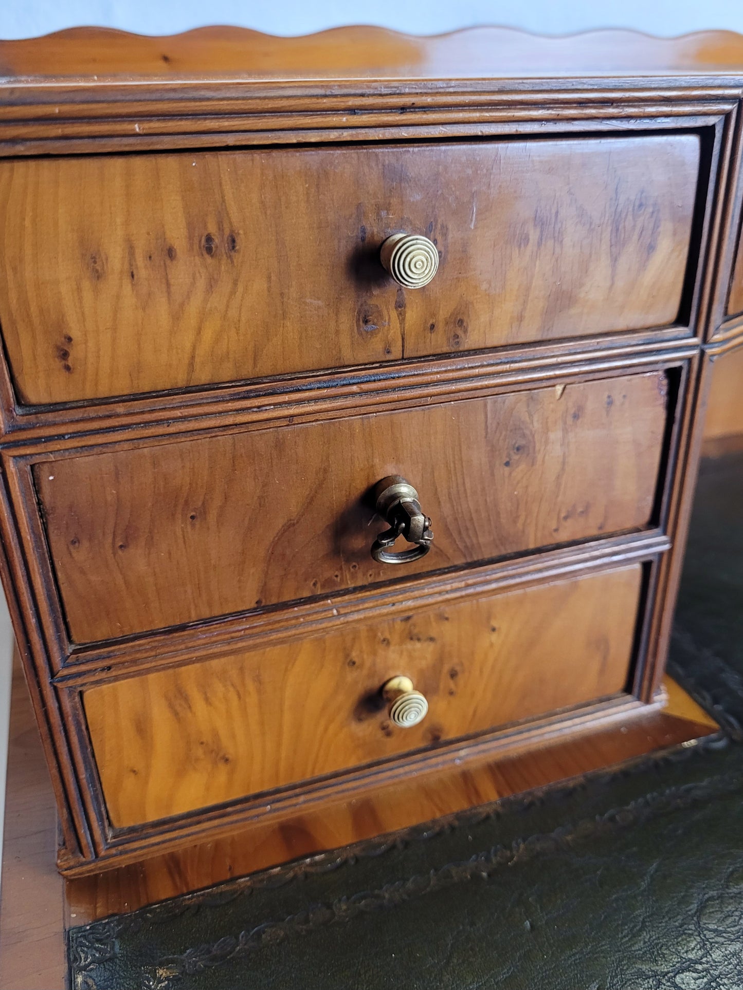 Vintage Ladies Writing Desk Yew Porcelain Drawers 1950s Delivery Available