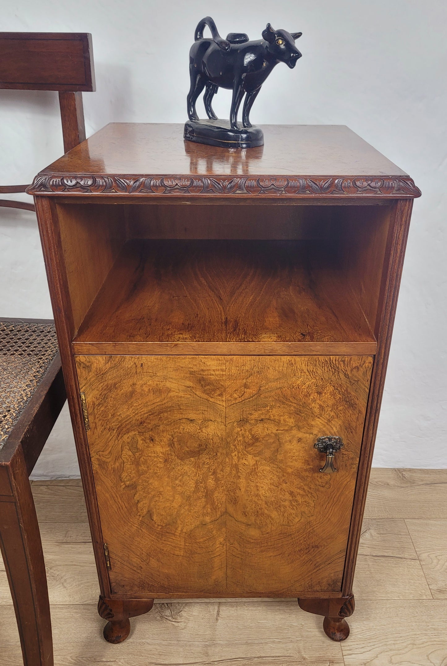 Vintage Bedside Cabinet Walnut Shell Carvings Mid 20th-Century Postage Available
