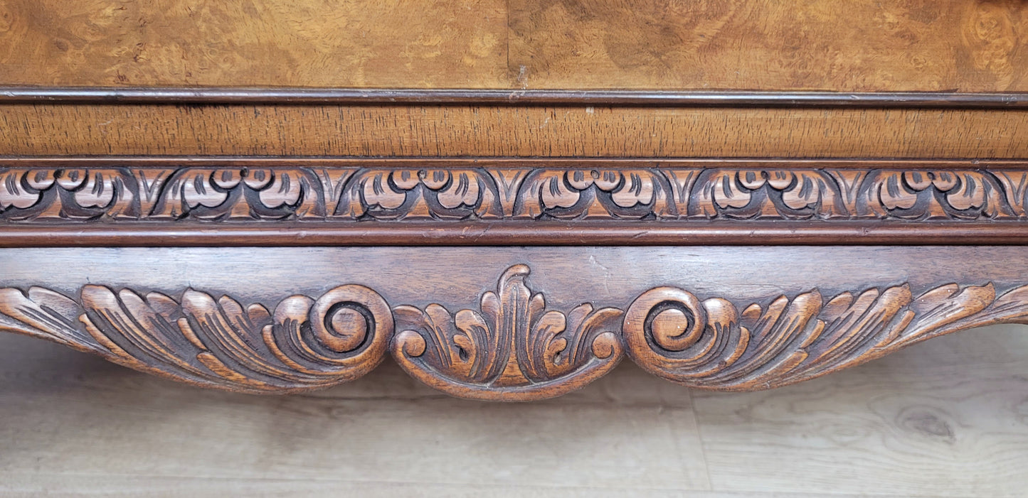 Edwardian Writing Bureau Desk Walnut Antique Carved Leather Delivery Available