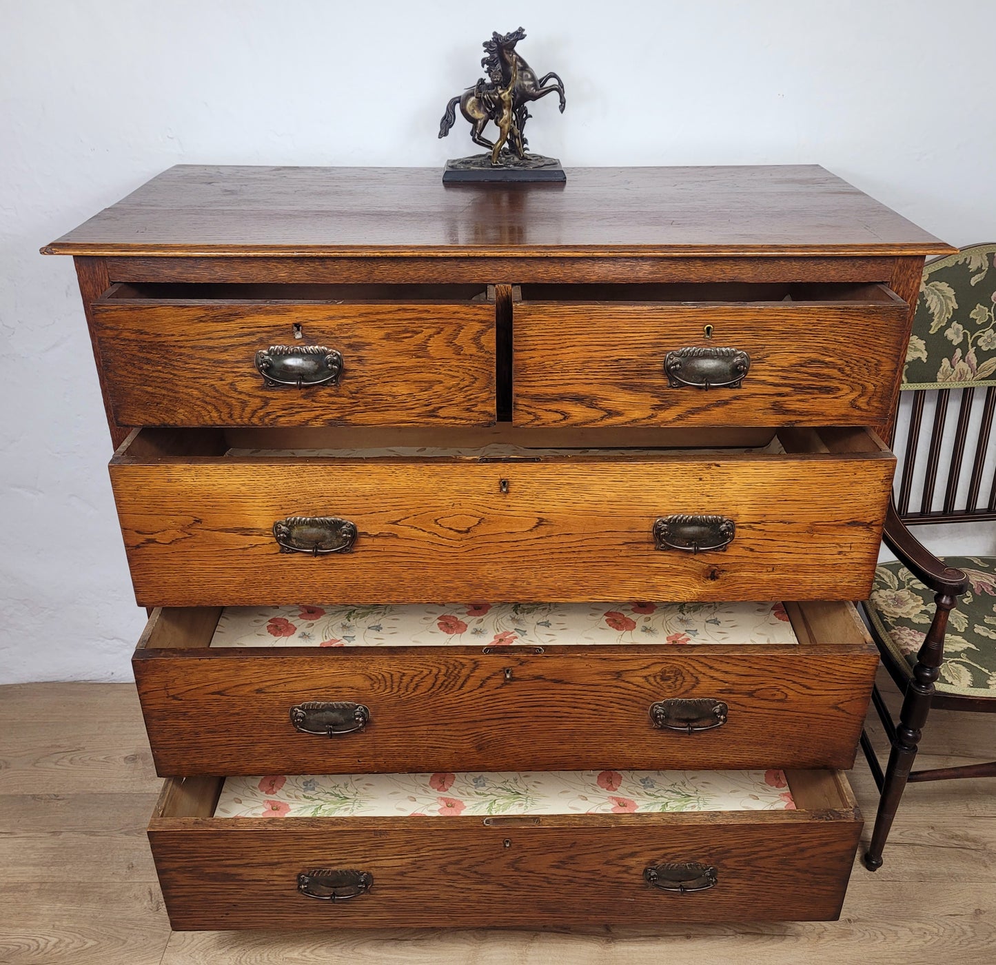 Edwardian Chest of Drawers 2 Over 3 Oak 1910s Drop Handle Delivery Available