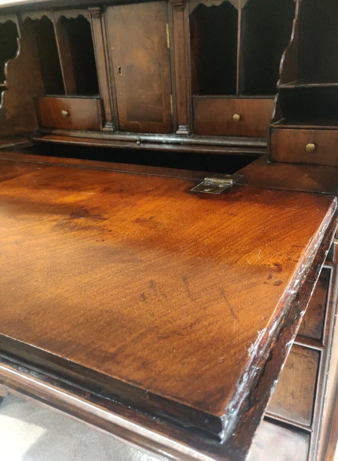 George I Walnut Bureau Featherbanded