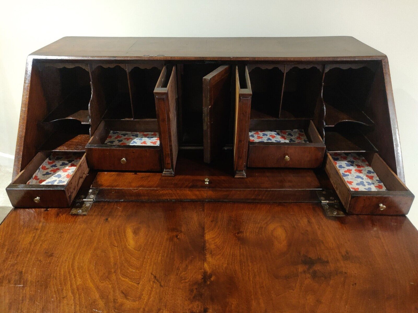 George I Walnut Bureau Featherbanded