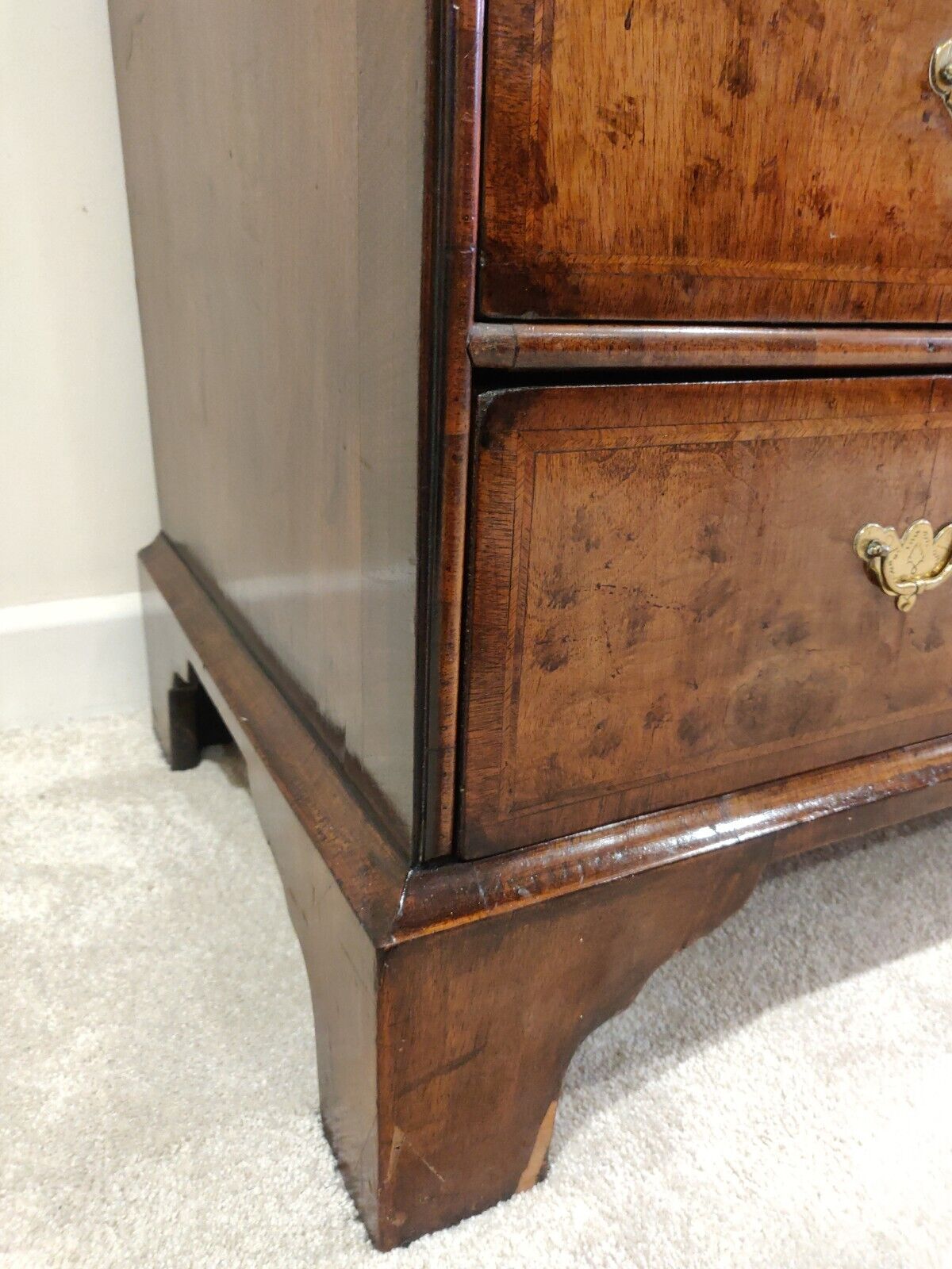 George I Walnut Bureau Featherbanded