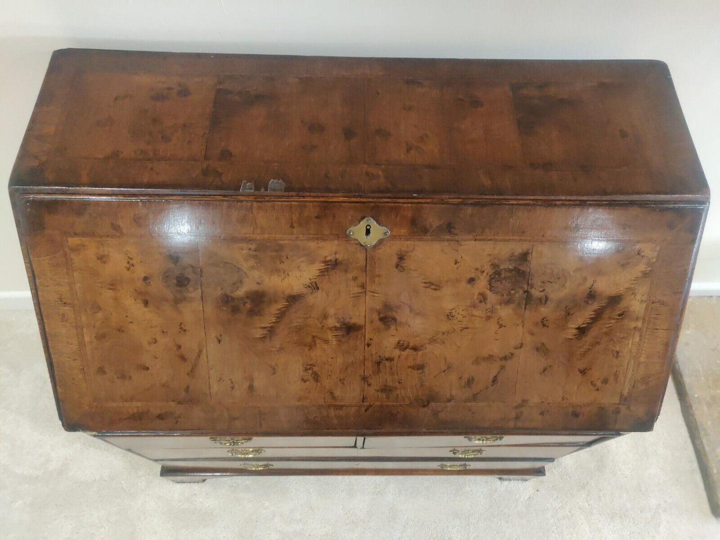 George I Walnut Bureau Featherbanded