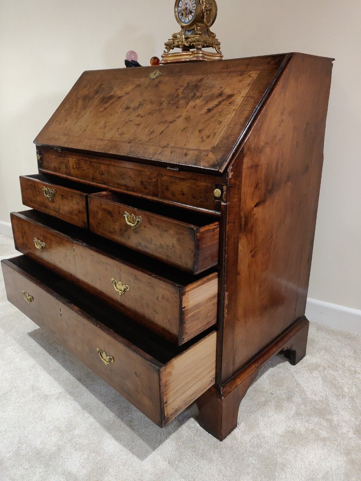 George I Walnut Bureau Featherbanded