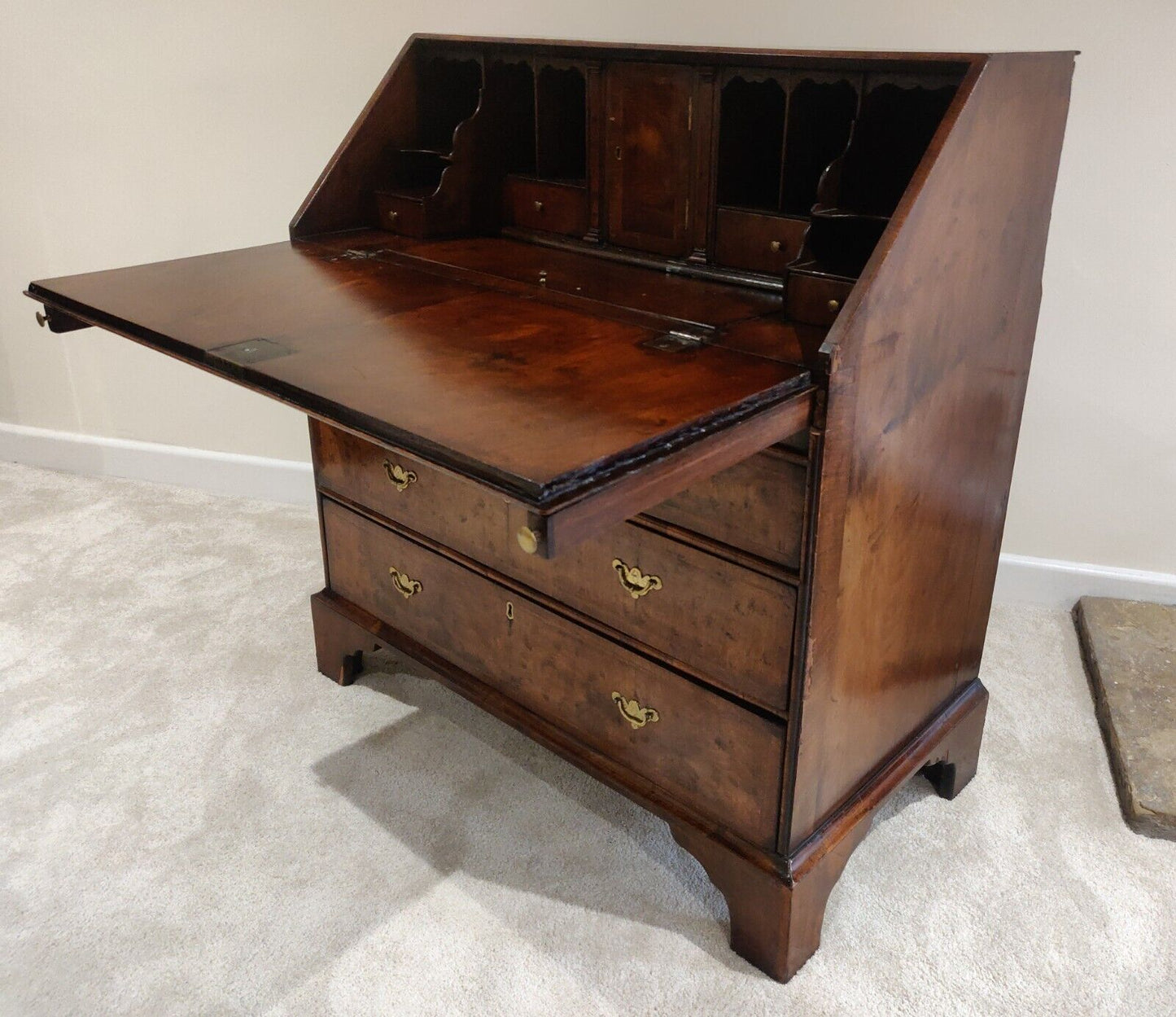 George I Walnut Bureau Featherbanded